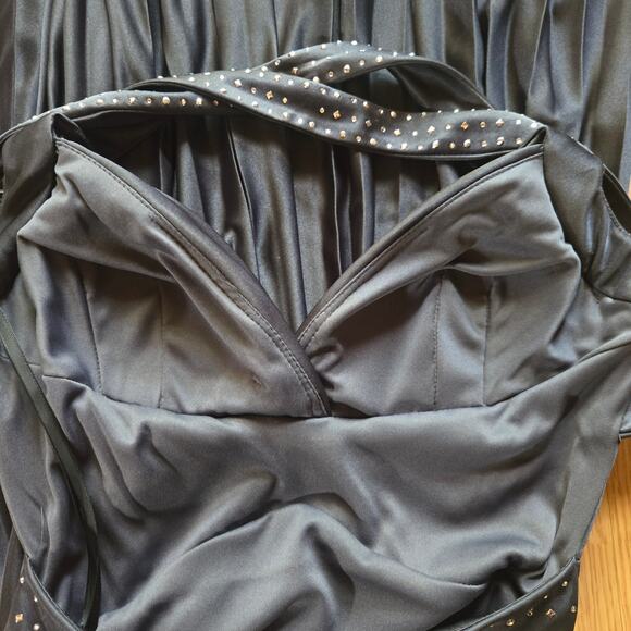 Caché Vtg Y2K Fairy Grunge Rhinestone Babydoll Cross Back Maxi Dress 4 Dark Gray - Picture 7 of 10